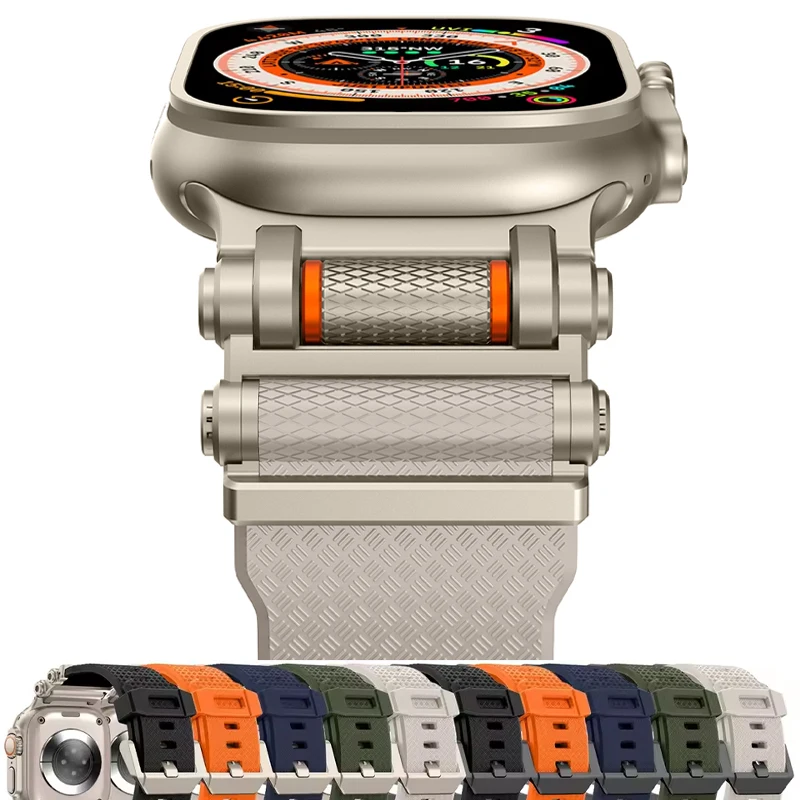 

Rubber Sports Band for Apple Watch Ultra 2 49mm Series 10 9 8 7 Se 6 5 Strap for IWatch Ultra 46mm 45mm 44mm Luxury TPU Bracelet