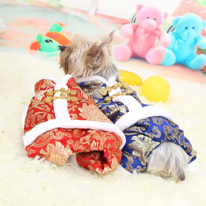 New Year Puppy Dog Chinese Style Costume Traditional China Dress Tang Suit Dog Clothes Winter Warm Breathable Comfy Dog Clothing