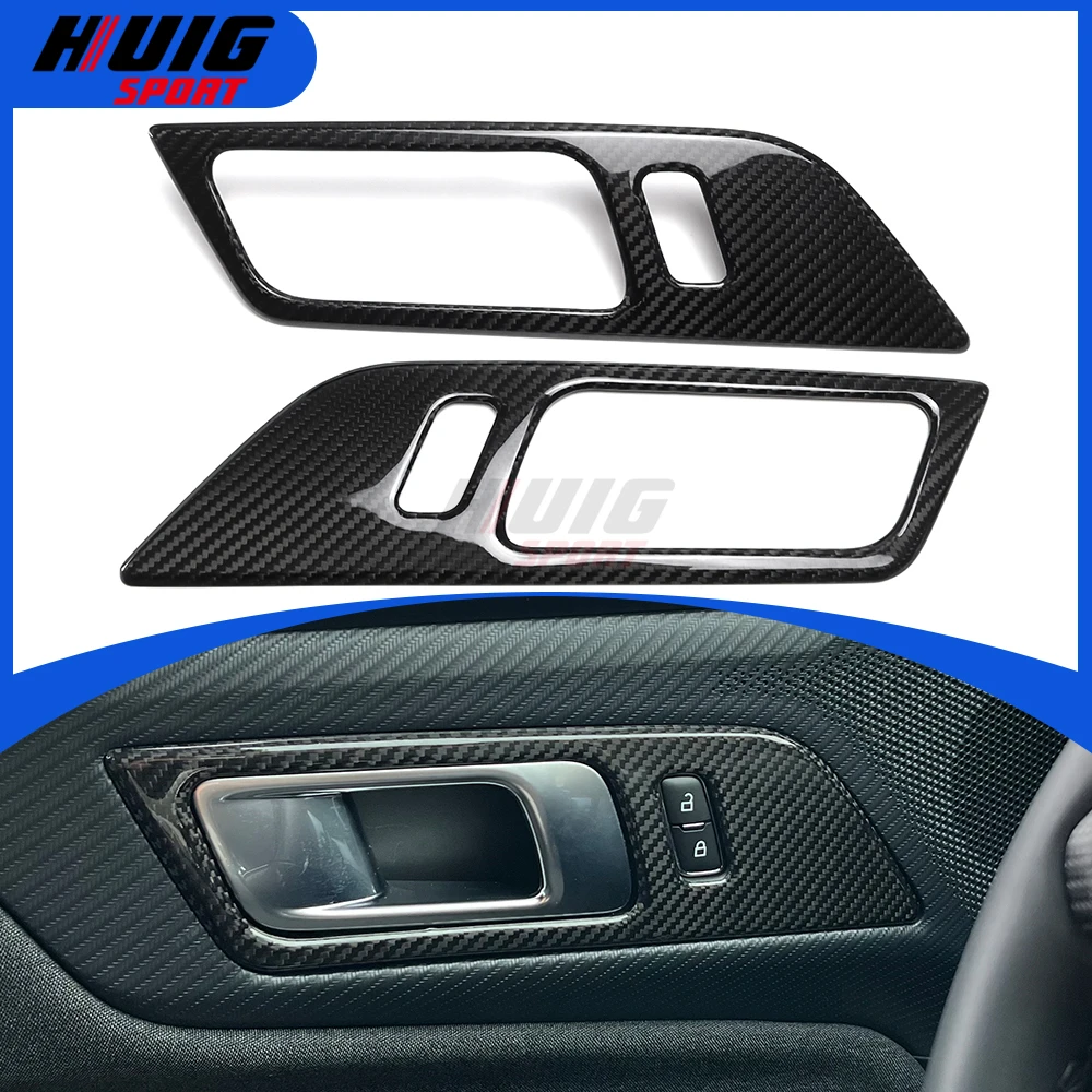 2PCS Carbon Fiber Car Interior Door Window Lift  Panel Cover Trim Accessories For Ford Mustang S650 GT Ecoboost Dark Horse 2024+