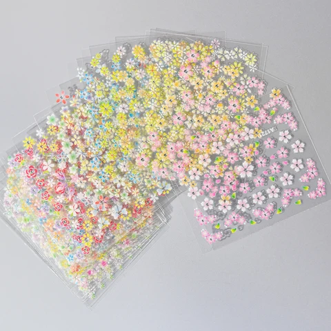 Набор из 24 наклеек для ногтей в виде цветов и бриллиантов, самоклеящиеся 3D-наклейки для дизайна ногтей с разными узорами, украшение для маникюра в виде цветов самоклеящиеся гвозди купить - №8