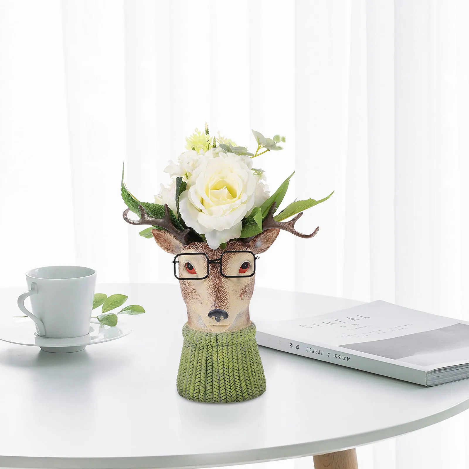 

1Pcs Deer Head Resin Flowerpot Creative Succulent Plant Container Decorative Garden Bonsai Planter Home Gardening Pot