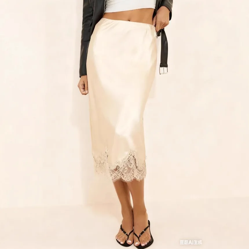 

Skirt Lace Splicing Satin Skirt Celebrity Premium Women's Clothing
