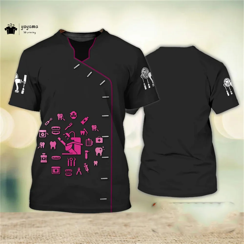 موضة تي شيرت رجالي ثلاثية الأبعاد طباعة تي شيرتات قصيرة الاكمام طبيب الأسنان ملابس العمل الصيف عادية المتضخم تي شيرت الرجال طبيب الأسنان الملابس #6