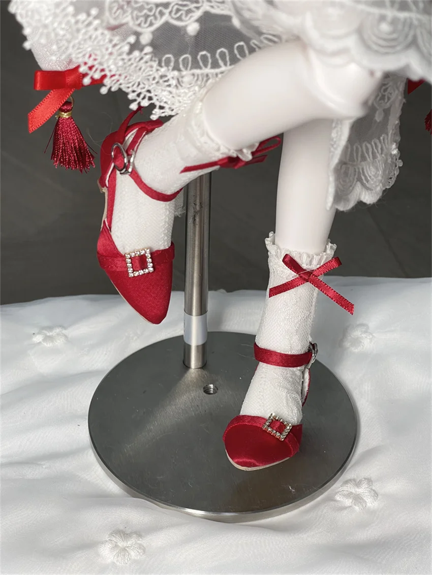 In Stock BJD/SD Shoes 1/3 1/4 High Heels Girls Silk Pointy One-button High Heels Multi-colored BJD Doll Accessories