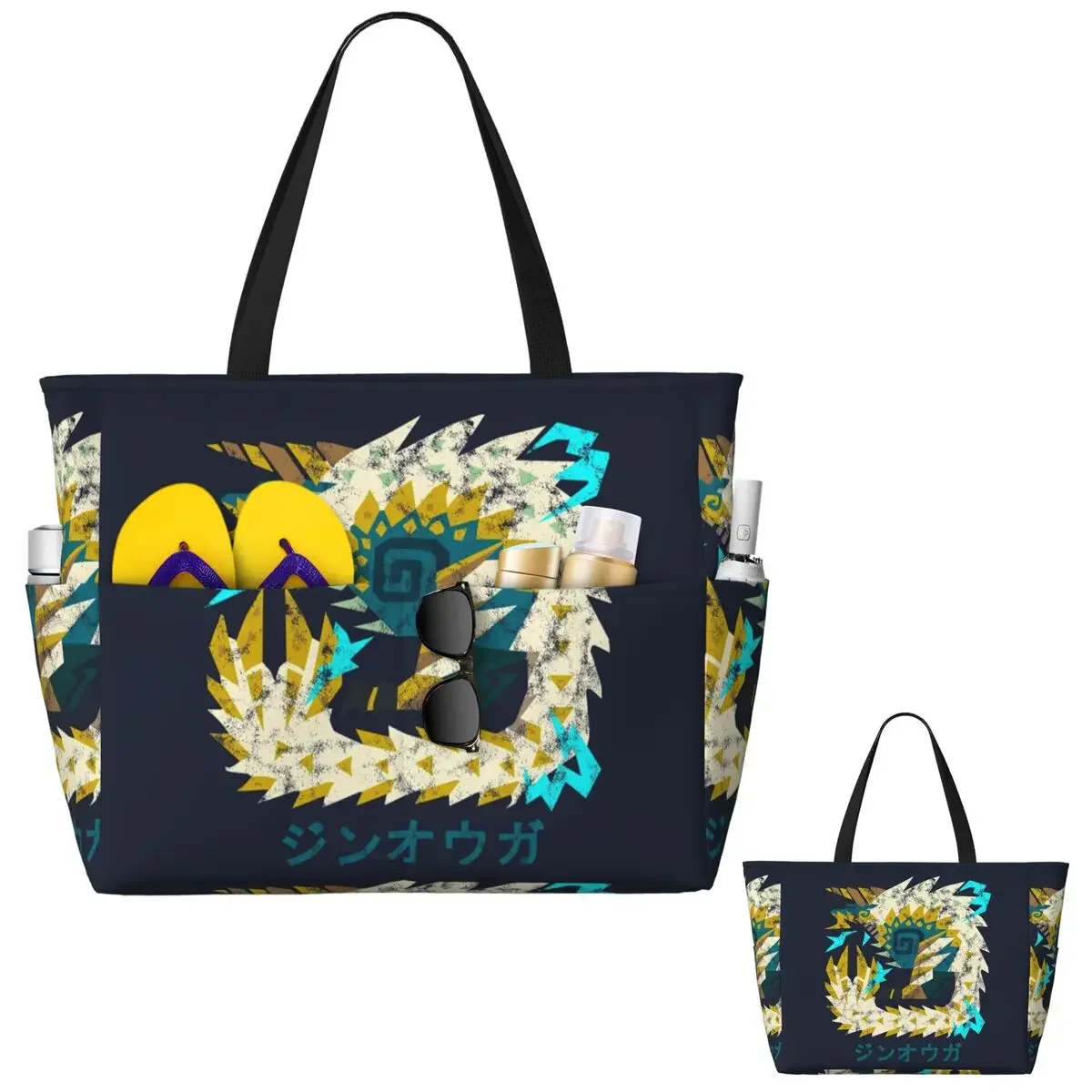 Monster Hunter World Iceborne Zinogre Kanji Beach Tote Bag Sport Gym Yoga Duffle Large Tote Bag Women Travel Bag Fitness bag - view 2