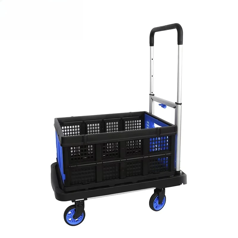 

Portable industrial warehouse transportation folding trolley platform trolley