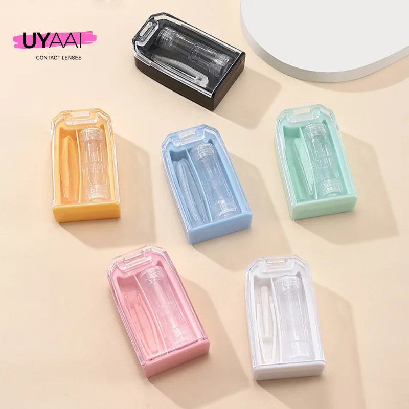 UYAAI Pink Contacts Lens Case with Tweezer Stick Container Portable Contact Lens Storage Box with Tweezer Eyewear Accessories