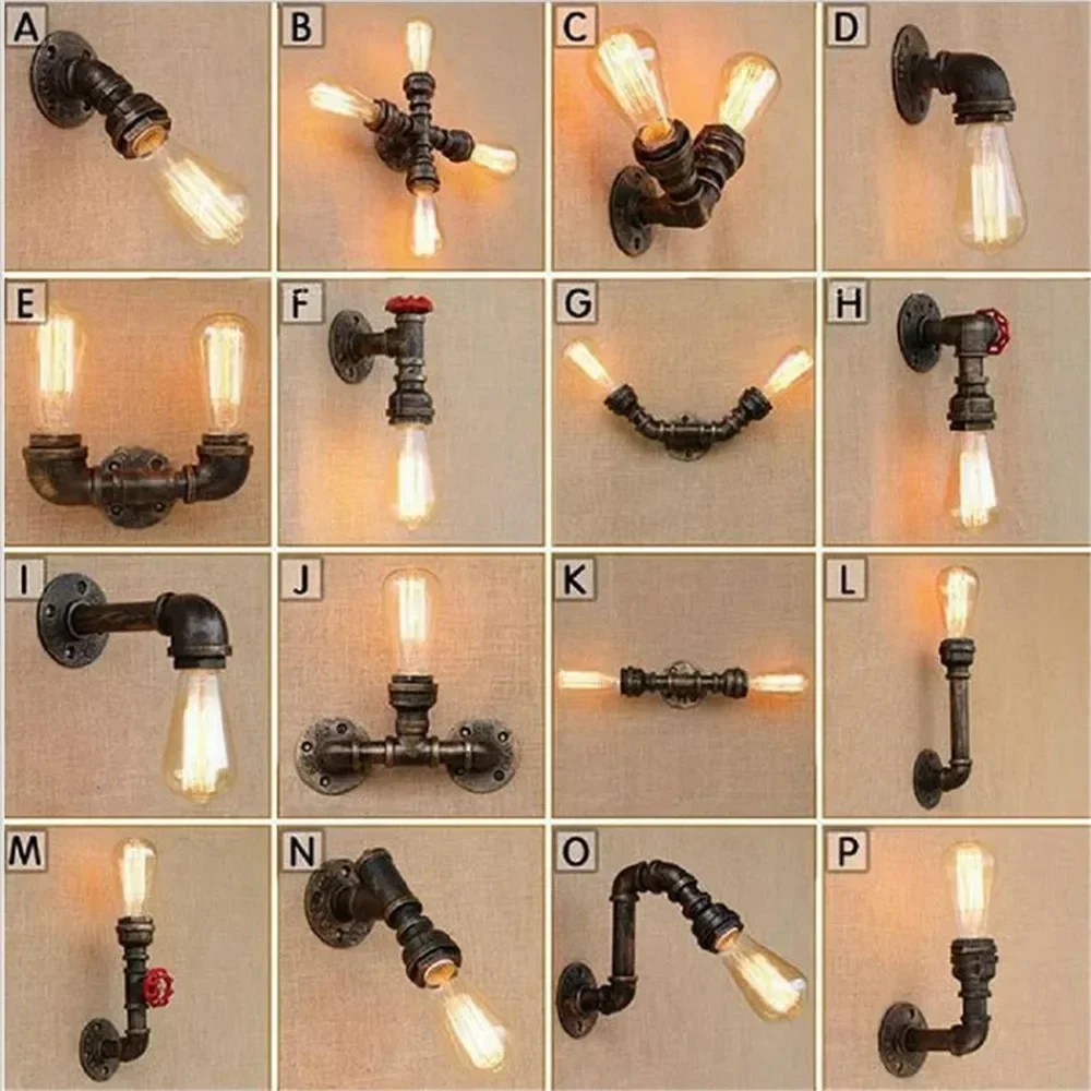 Loft Industrial Water pipe Vintage E27 iron rust retro wall lamp sconce lights steampunk house lighting fixtures luz