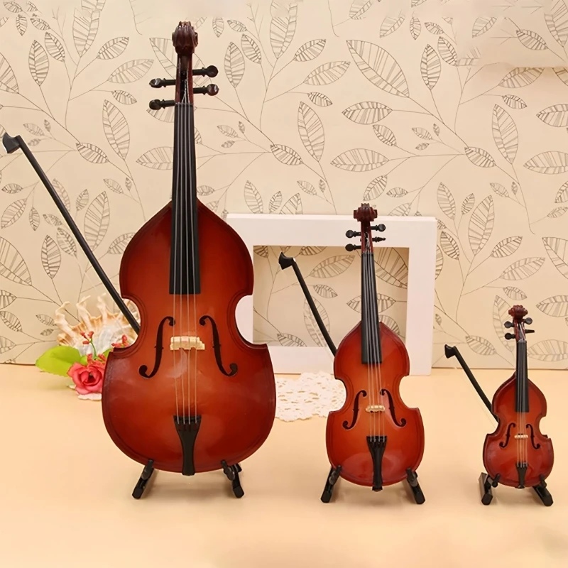 Exquisite Miniature Cello with Stand and Bows Art Ornament Texture Suitable for Home Decoration and Gift 24BD