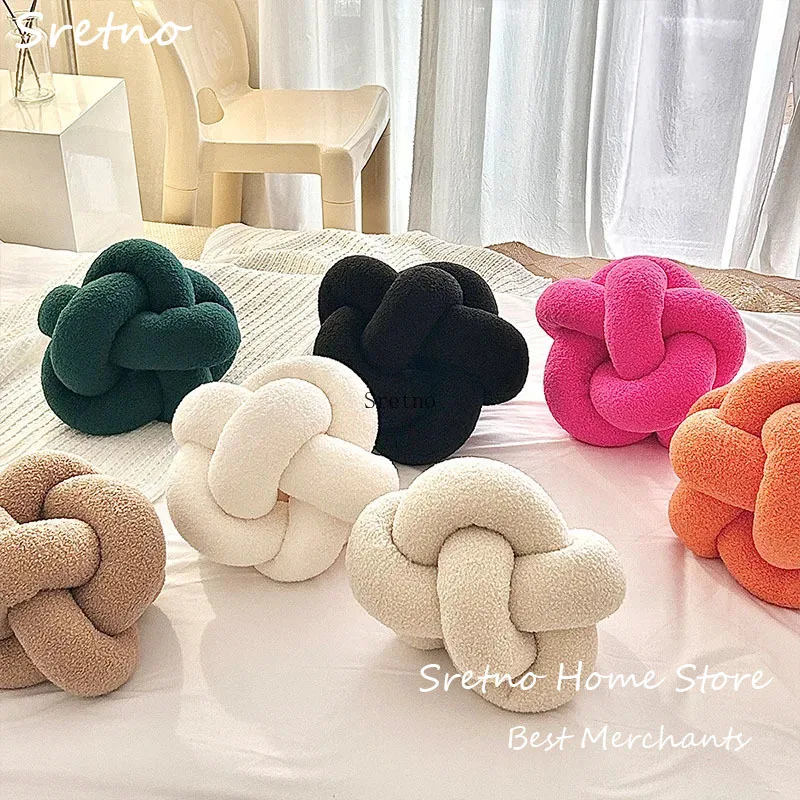 

Creative Hand Woven Knotted Ball Pillows 2025 New Lamb Wool Living Room Sofa Cushion Home Decorations Cushions Cojines Para Auto