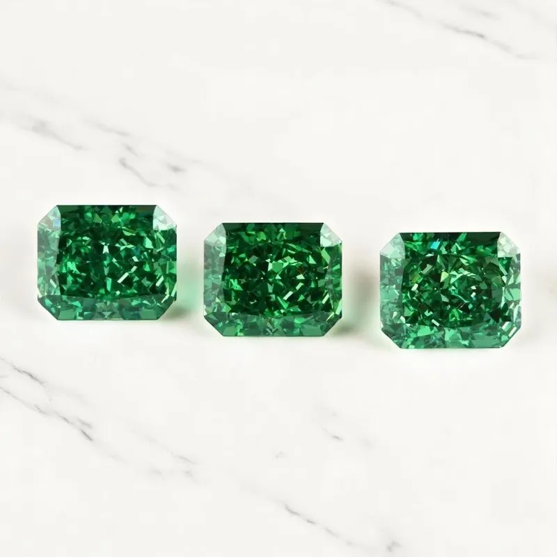 High Carbon Diamond Lab Zircon Cubic Zirconia Green Octagon Crushed Ice Cut Radiant Cut 5A+ Quality