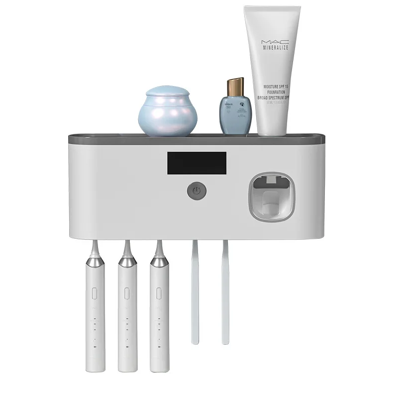Toothbrush Sterilizer Holder Wall Mounted, USB Rechargeable Automatic Toothpaste Dispenser ,Bathroom Organizer for Families