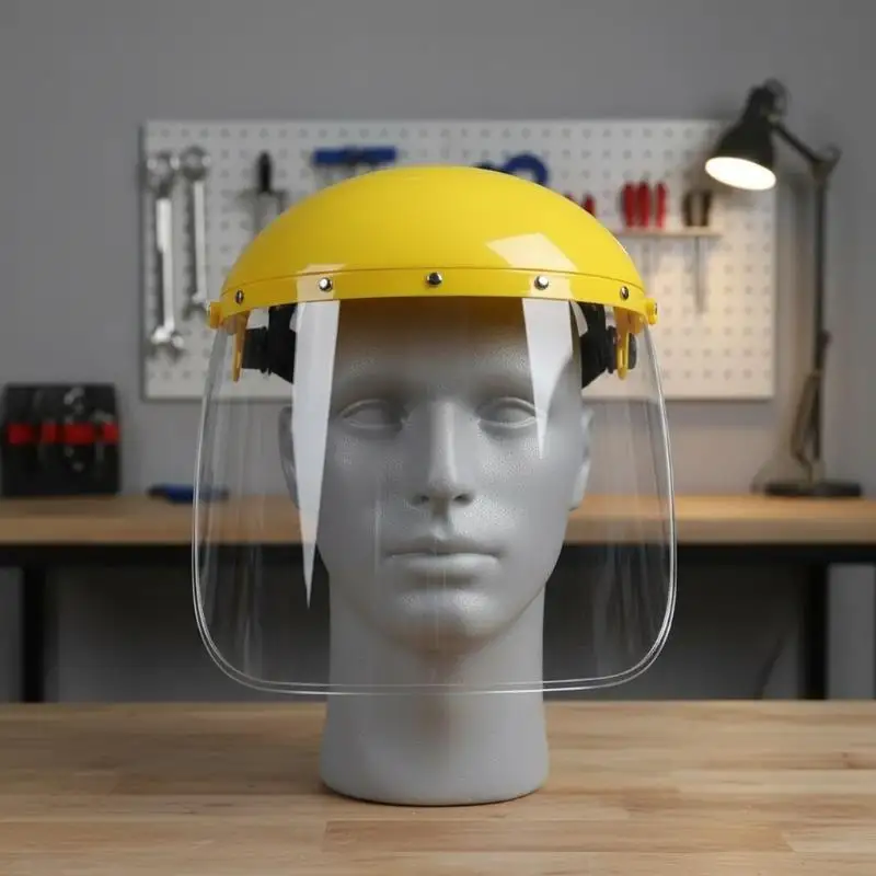 Safety Helmet with Mesh Face Shield for Weed Wacker Garden Grass Trimmer Protection