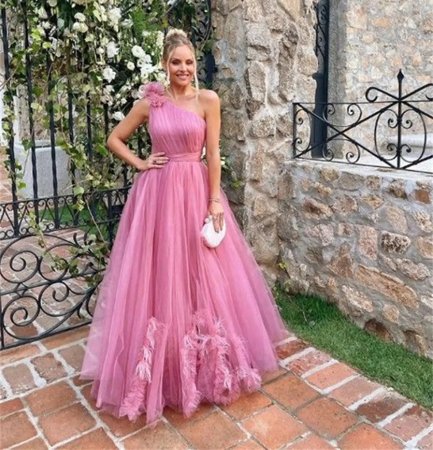 Prom Woman\'s Evening Dress Women Line A Women\'s Luxurious Evening Dresses Luxury Customized Layered Party Pink Ball Gowns Gala