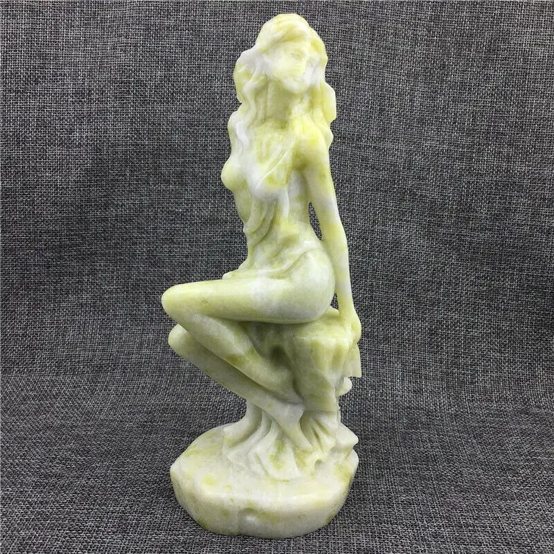 Chinese Natural Lantian green jade girl hand carving Women Beautiful Sculpture