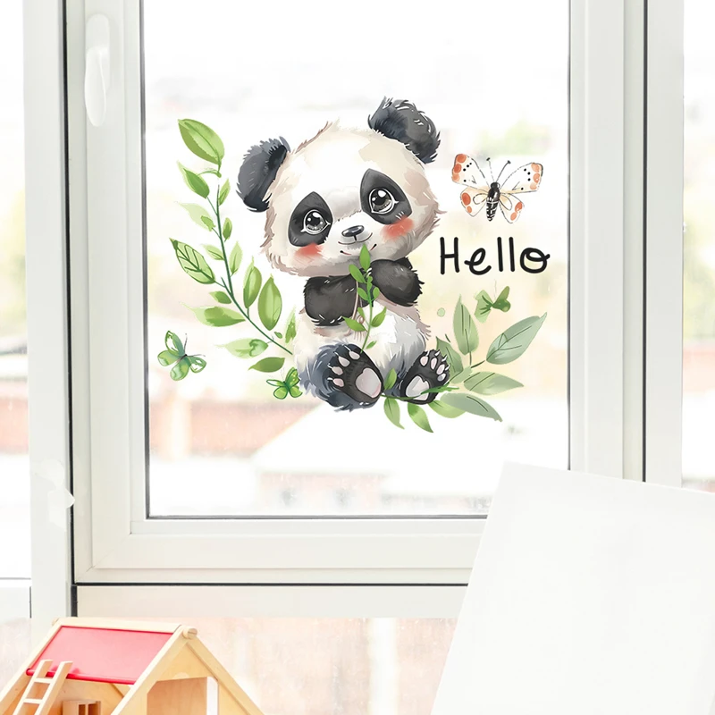 Hello Baby Panda Bamboo Branch 3D Vinyl Mural Stickers for Home Decoration Living Room Kids Bedroom Bathroom on the Door Walls