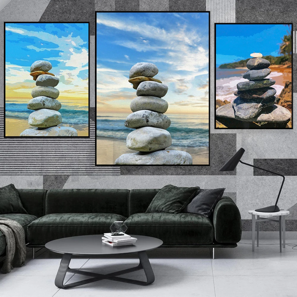 Stacked Stone Zen Yoga Wall Art Print, Meditational Rocks, Watercolor Stone, Pebbles Zen Art, Balancing Stones, Beach Print Gift