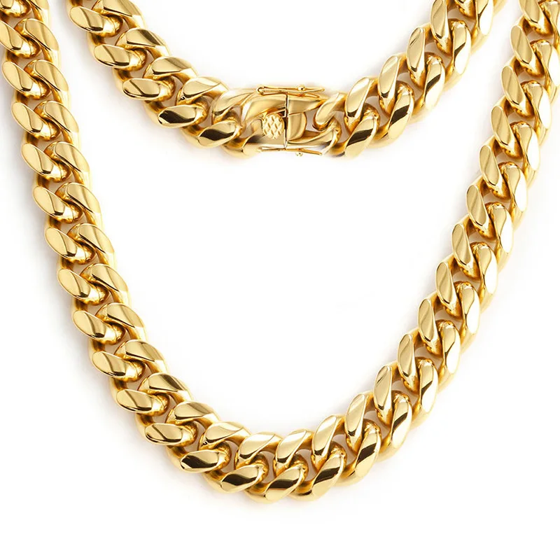 High Polish 18k Gold Plated Hip Hop Men Jewelry Miami Cuban Link Necklace Bracelets For Lover