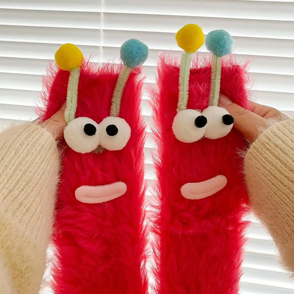 Funny 3D Xmas Cartoon Eyes Coral Velvet Thickened Warm Plush Socks Parent-child Floor Sleeping Socks Coldproof Fluffy Socks gift
