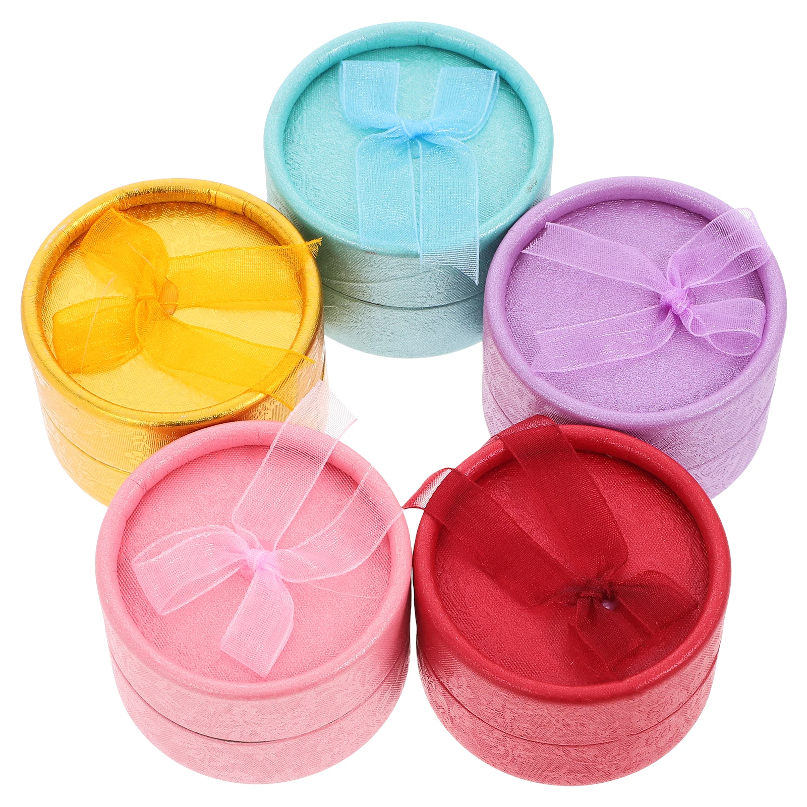 

5pcs Round Jewelry Gift Packing Boxes Set Ring Earring Storage Organizers, Bowknot Decor, Hard Paperboard Foam, Random Color,