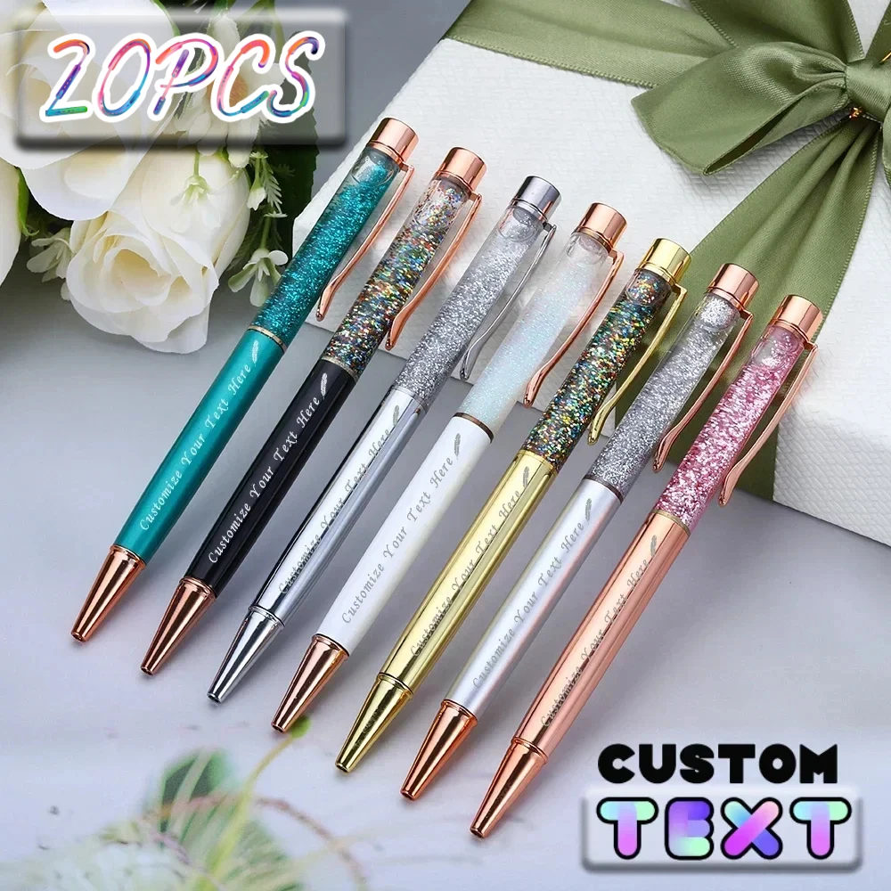 

Personalized Gold Glitter Filled Ballpoint Pens High-grade Metal Signature Pen Custom LOGO Letter Engrave Name Stationery Pen