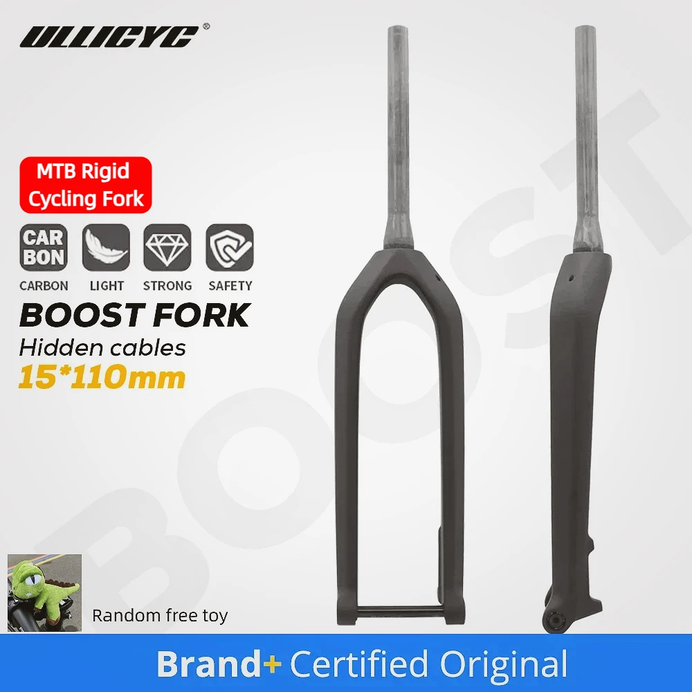 

ULLICYC XC MTB Thru Axle Boost Fork 15*110mm Full Carbon Fiber Bike 26"/27.5"/29" Rigid Cycling Fork Vertebra Tube Carbon Boo