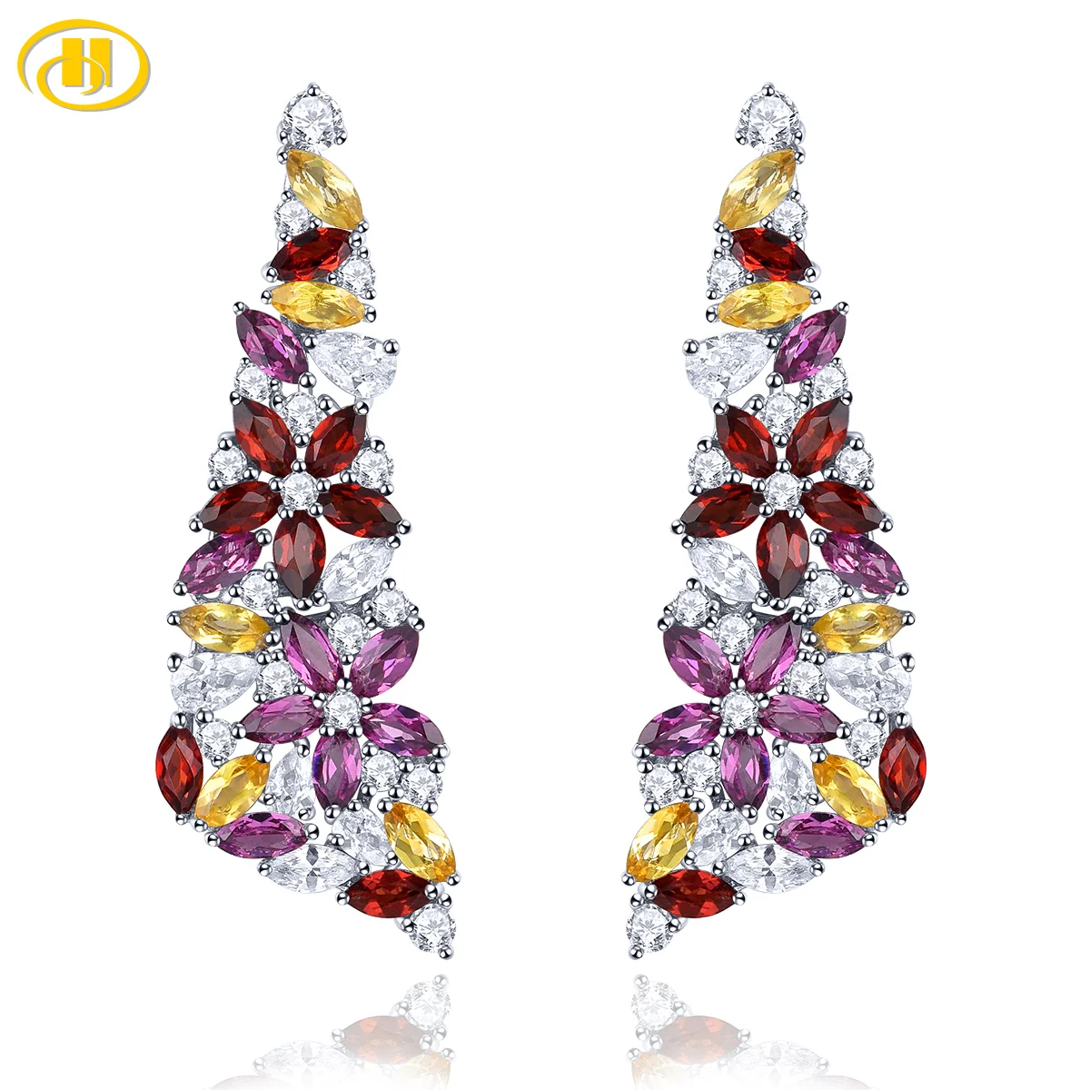 Natural rhodolite garnet citrino prata esterlina parafuso prisioneiro brinco 6.2 quilates genuíno multicolorido pedra preciosa design original jóias