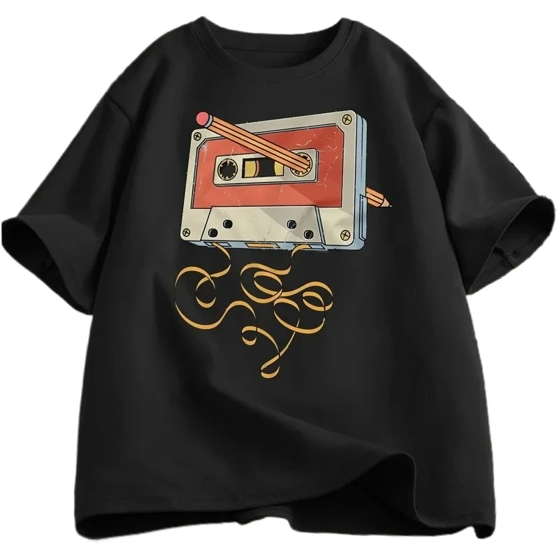Casual Short-sleeved T-shirts Printed with Cassette Tape Designs From The 80s 90s Featuring 80s Music Retro and Harajuku Style