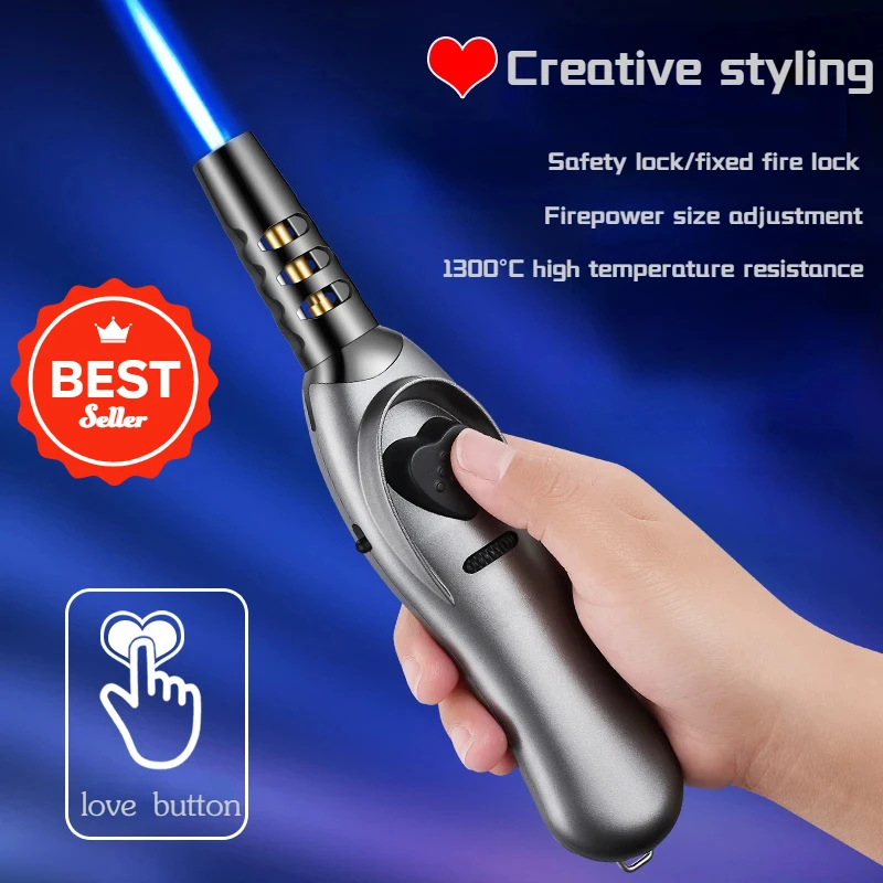 New 1300 Degree High Temperature Resistant Creative Red Heart Shape Blue Flame Windproof Direct Flush Welding Gun and Flame Gun