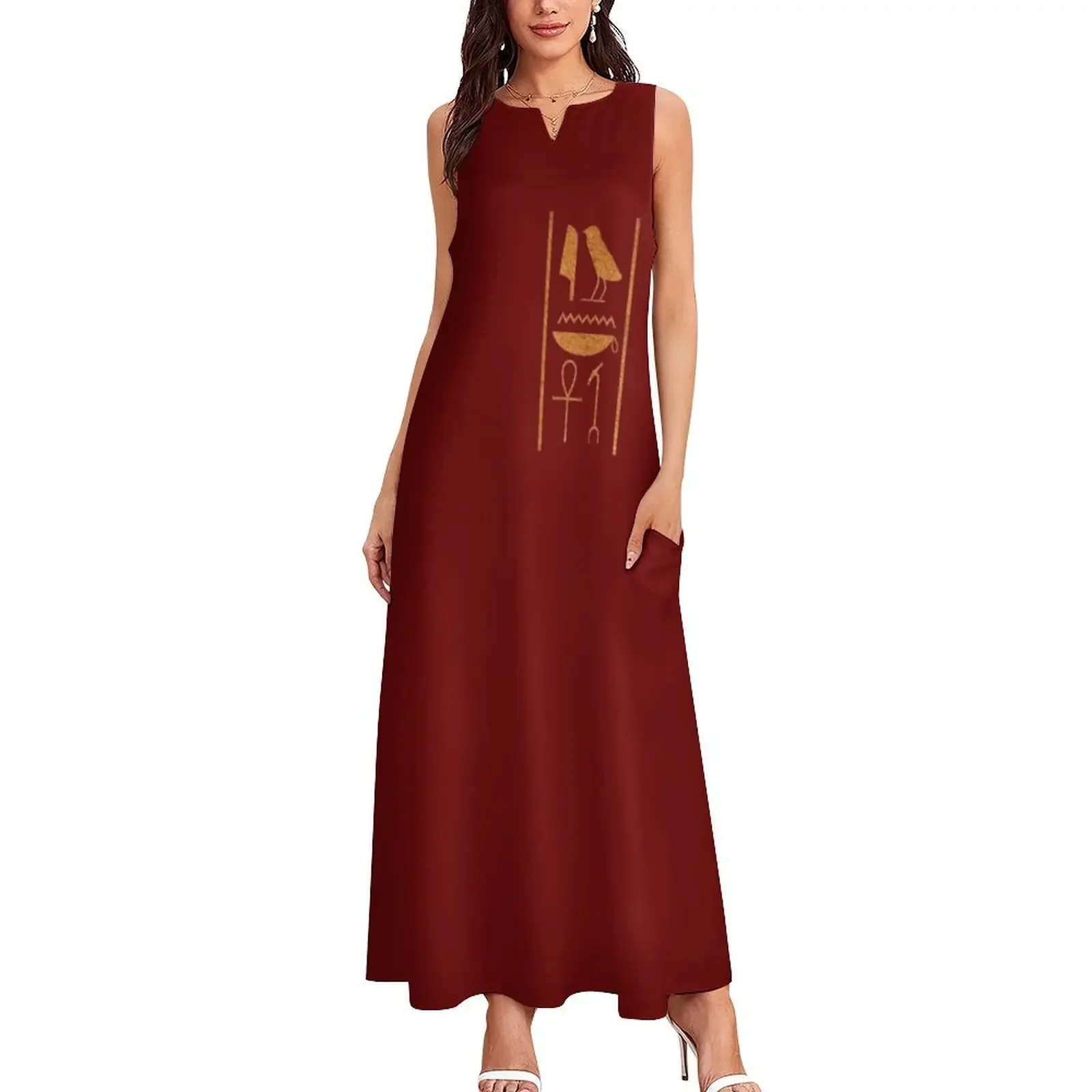 May you have a long life and a solid home - Gold Hieroglyphic T Shirt design: Original Artwork Copyright Stuart Littl Long Dress