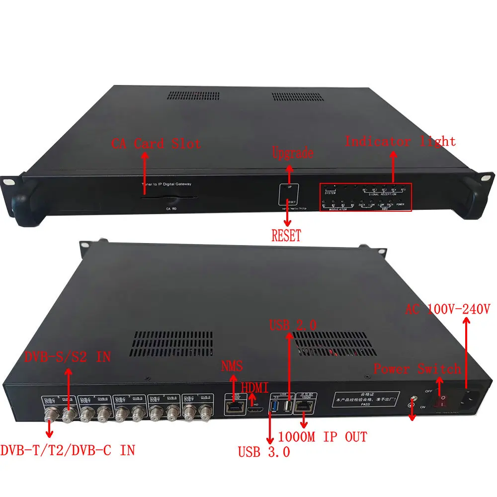 Tuner DVB-S DVB-S2 DVB-T T2 DVB-C ISDBT to IP UDP HTTP RTSP 5-channel digital gateway stream receiver