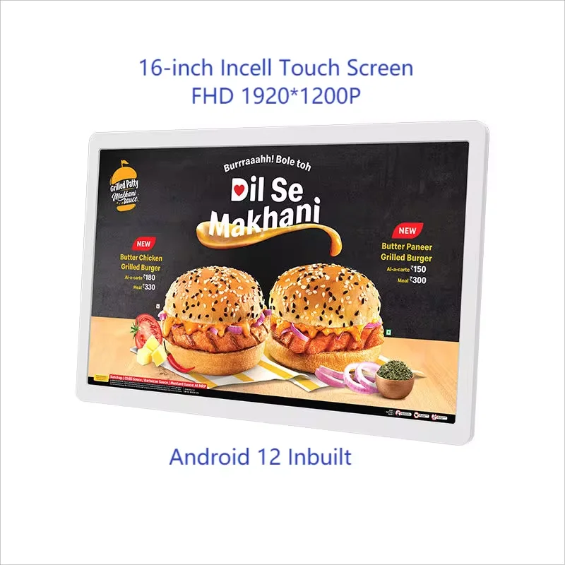 Android 14 32 Inch Tablet 1920*1200 POE Wall-Mounted White Monitor HDMI IN Slim Advertisement TV FHD Video Player