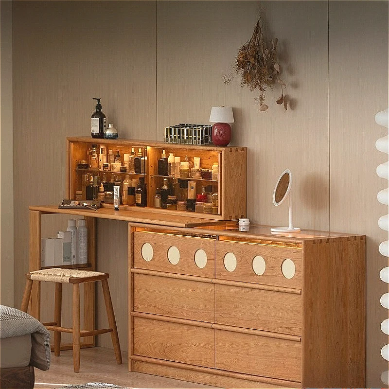 

Cherry wood dresser chest integrated bedroom solid wood dressing table Japanese dressing table retro bedside cabinet
