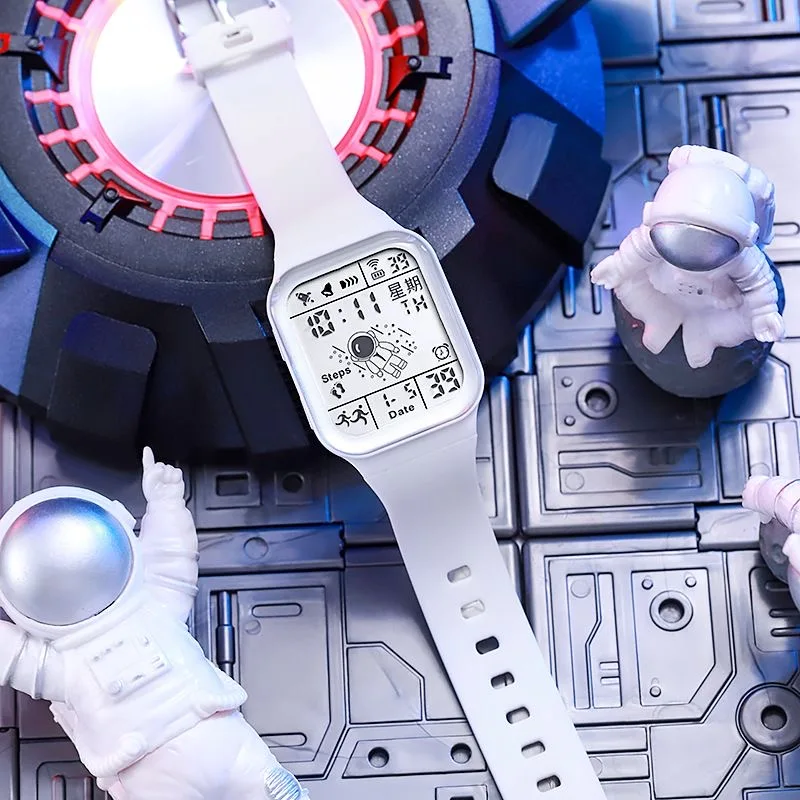 Квадратные часы астронавта для мужчин и женщин, детские электронные часы Cool Black Tech Smart Running