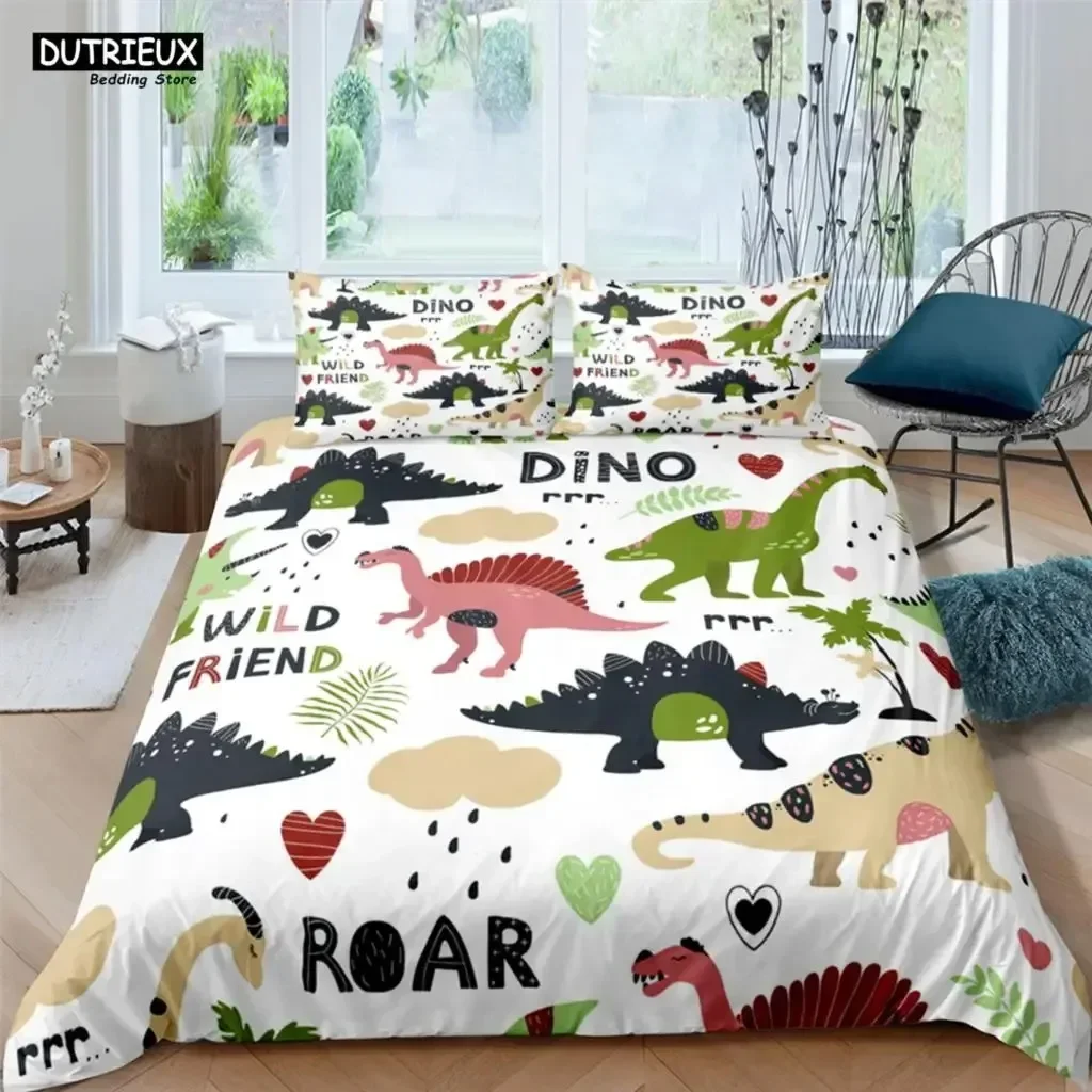 

Cute Cartoon Dinosaur Print Comfortable Duvet Quilt Cover Pillowcase Bedding Set Children Bedroom Decoration Home Textile