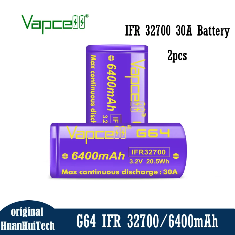 

New Lifepo4 Battery Vapcell 3.2V G64 IFR 32700 6400mAh 30A High Capacity Rechargeable Batteries For E-bike DIY Battery Pack