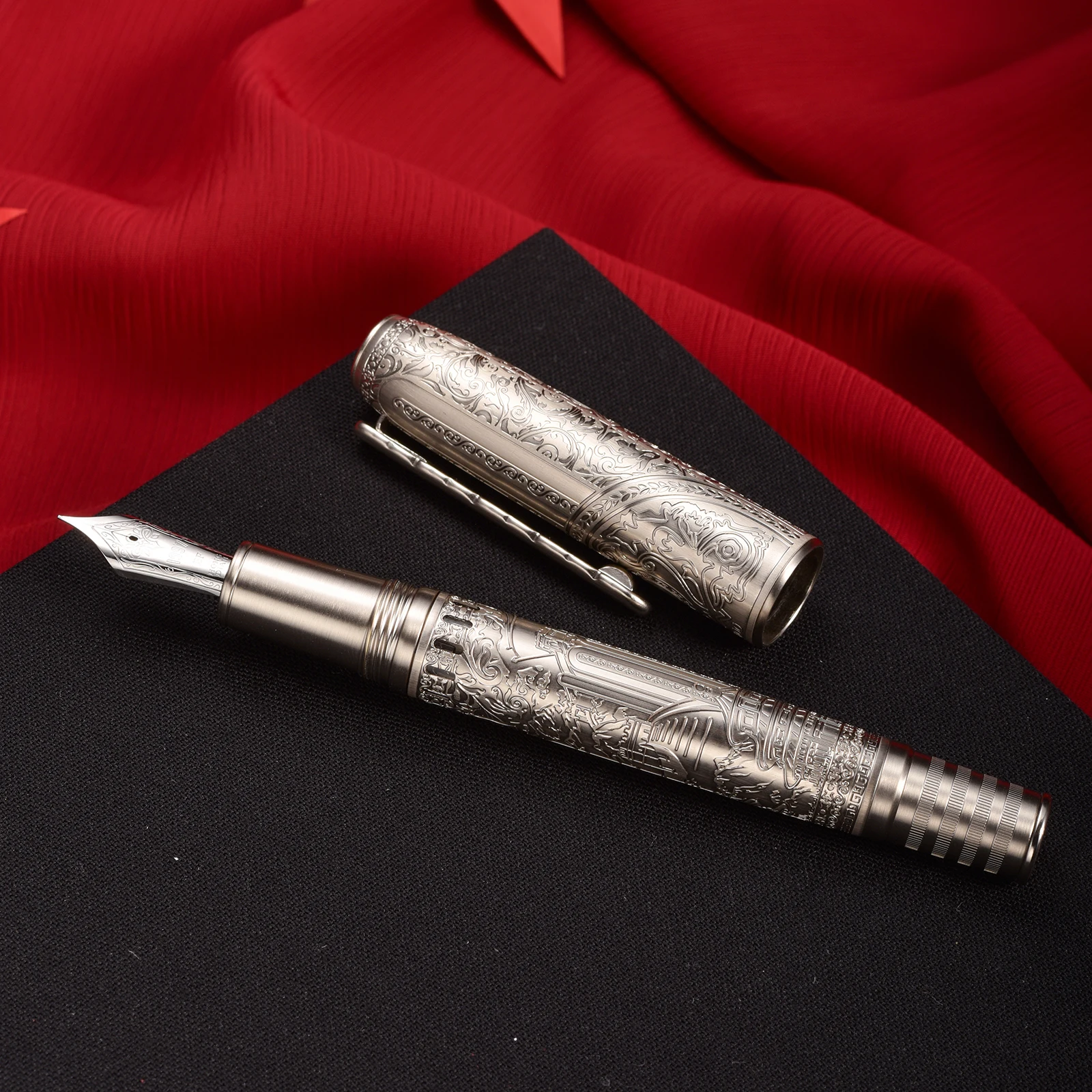 

Hongdian 100 Piston Fountain Pen Iridium EF/F/M/Long Knife Nib , Beautiful Metal Engraving Large Writing Gift Pen