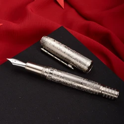 Hongdian 100 Piston Fountain Pen Iridium EF/F/M/Long Knife Nib , Beautiful Metal Engraving Large Writing Gift Pen