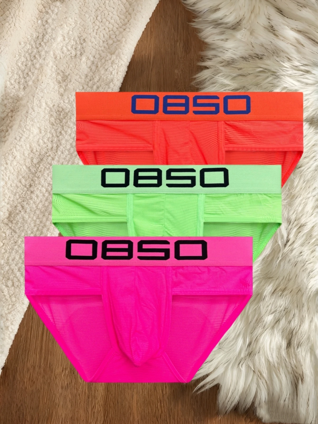 1PCS Men's Solid Color Letter Triangle Underwear with Wide Waist Mesh Breathable Comfortable Briefs for Home Use