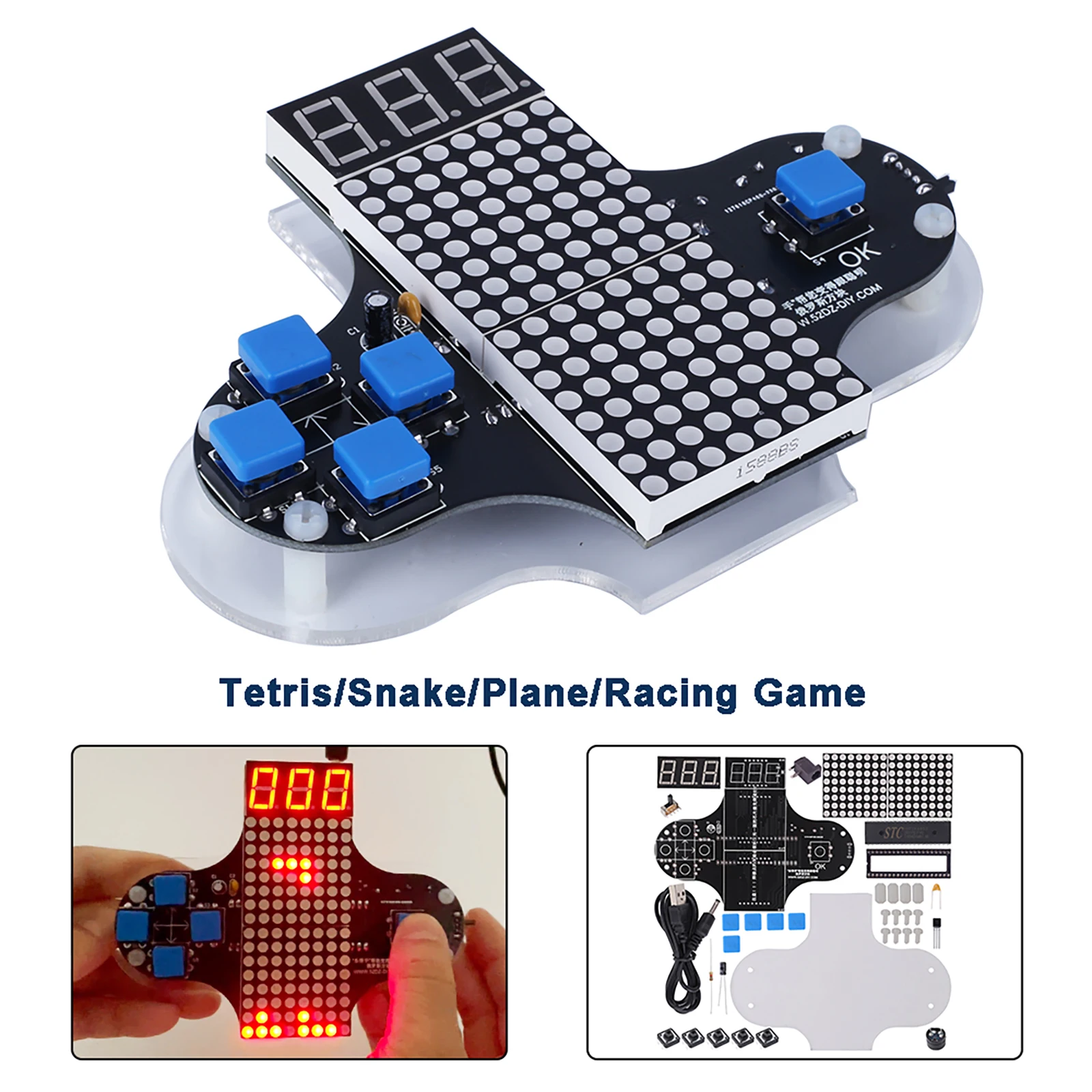 4 Games 51 MCU Electronic Kit Ts Snake Plane Racing Classic Game Suite DIY Kit Soldering E-learning Project Handle Game Console