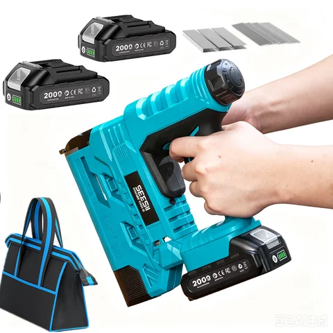 SEESII Electric Nail Gun Cordless 2 in1 18 Gauge Stapler Framing Nailer Tacker Woodworking Furniture Tool With 1000 Nails Power Tool 2.0 Battery Tacker Stapler Shooter Refurbishment Tools