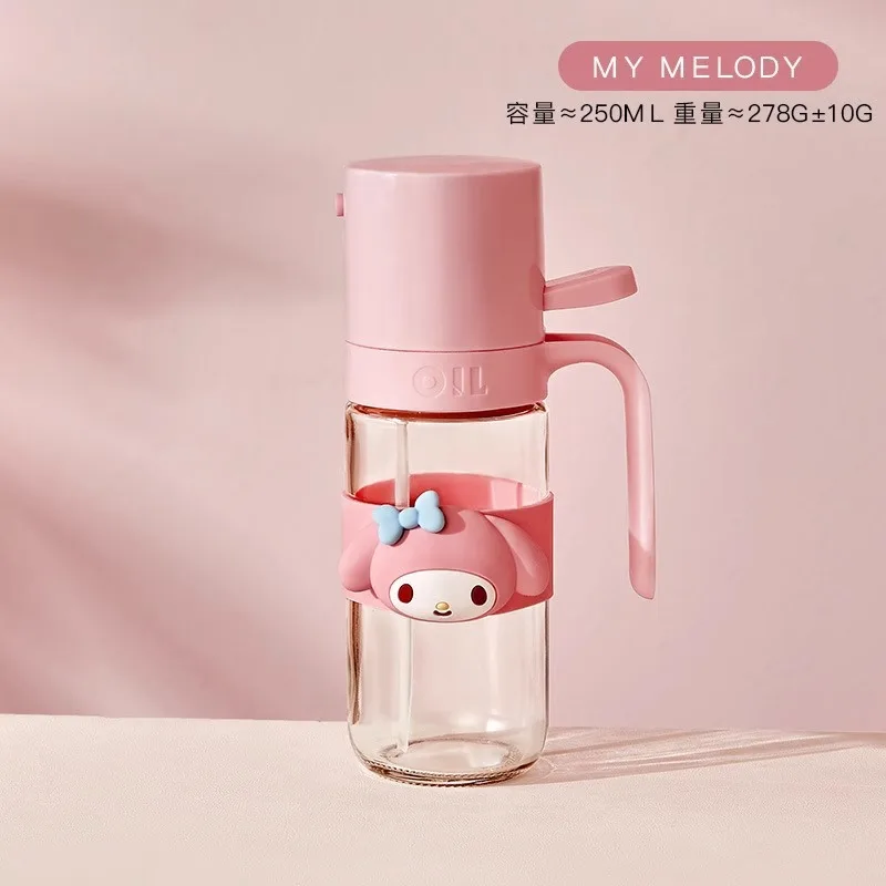 Kawaii Hello Kitty My Melody 250ML การ์ตูนแก้วสเปรย์น้ํามันหม้ออะนิเมะ Sanrio Girly หัวใจน่ารักในครัวเรือนปิดผนึกน้ํามันรั่วหม้อ