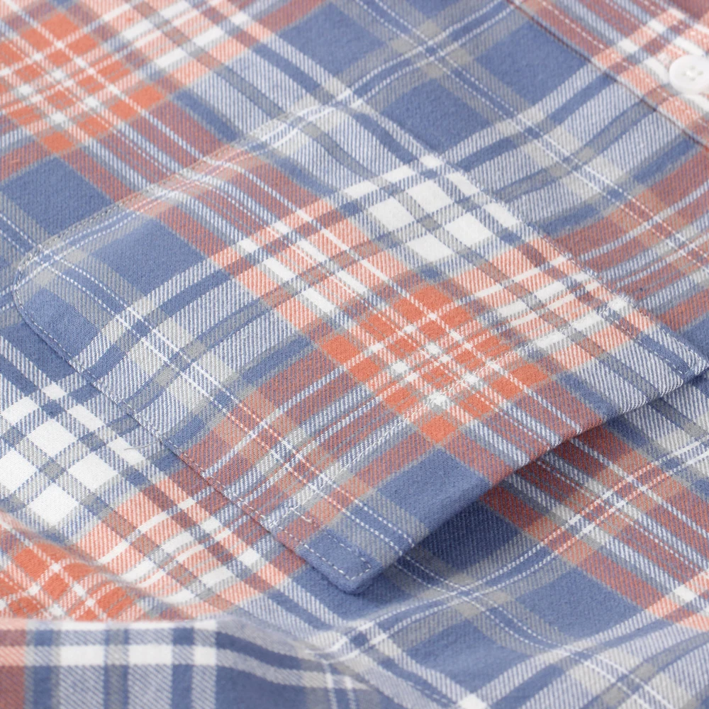 Camisa a cuadros de franela de manga larga para hombre, Camisa de algodón pesado, bolsillo de un solo pecho, camisas de cuadros a cuadros Gingham