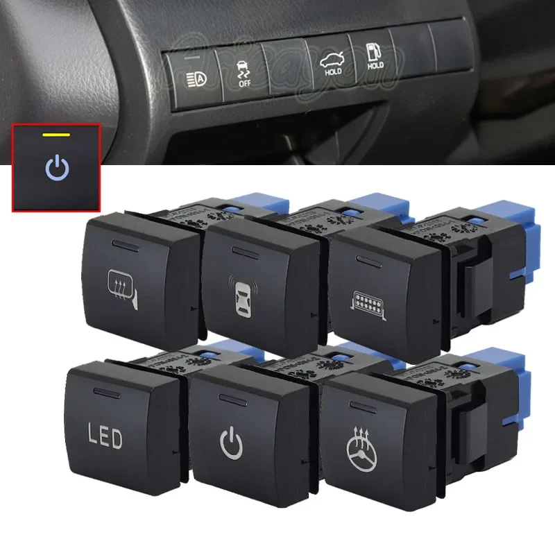 Car LED Power Rearview Steering Wheel Heating Radar Spotlight Switch with Wire for Toyota Camry RAV4 Land Cruiser Prado Corolla