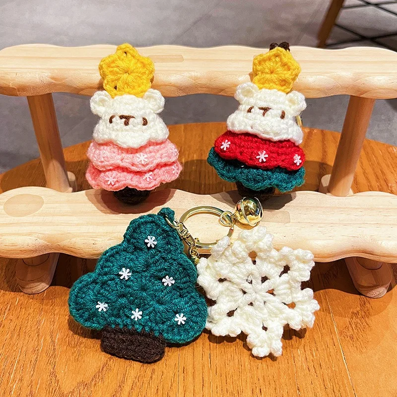 

Cute Crochet Christmas Tree Keychain Hand-knitted Flower Keychain Car Bag Hanging Pendant Ornament Lover Valentine's Day Gift