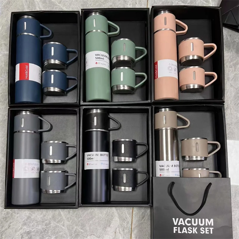 500ML Stainless Steel Vacuum Flask with Business Style Shimmering Design Coffee Mug Thermos Bottle with Portable Carafe