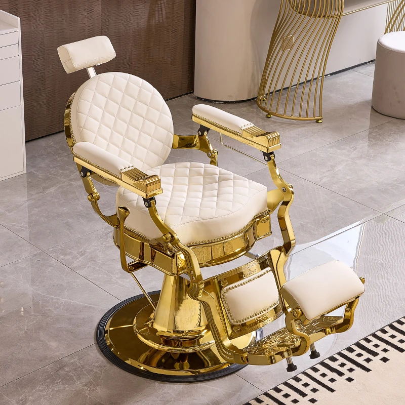 White Gold Vintage Barber Hair Washing Bed Salon Equipment Backwash Barber Shampoo Chair With Ceramic Bowl