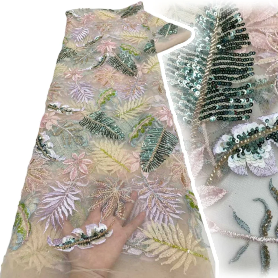 

Африканская кружевная ткань 2025 г., блестки, вышивка бисером, нигерийская свадебная ткань для жениха, 2025, высококачественная вечерние кружевная ткань для свадьбы, SZ1707