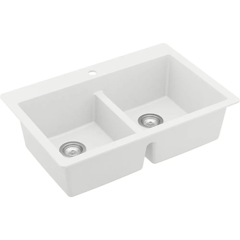 Imagem -02 - Karran Quartz Kitchen Sink Top Mount Duplo Igual Bowl Branco 33 Qt810