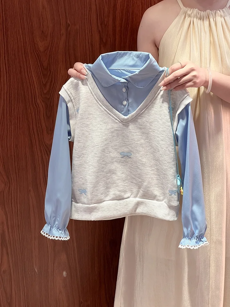 

Комплект для девочек: худи с длинными рукавами и брюки, весна-осень 2026, новый корейский стиль, модный цветной блок, головной убор